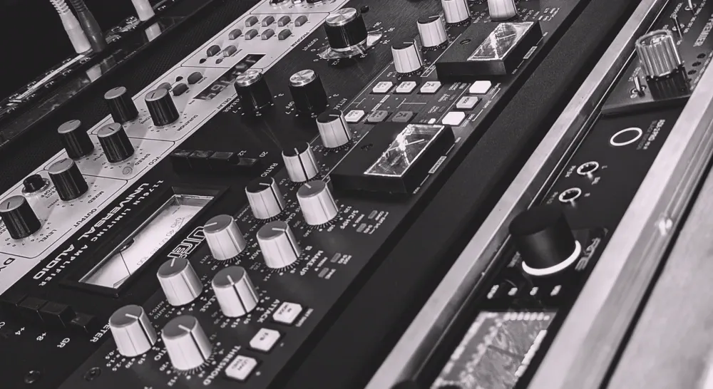 Professional mastering equipment with analog compressors and EQs